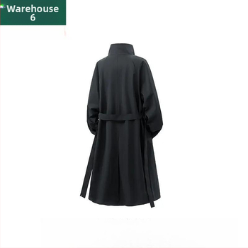 Palton bărbătesc midi, cu nasturi dubli, guler lapel, curea, material vinilon-lycra, buzunare laterale, croială lejeră, pentru toamnă