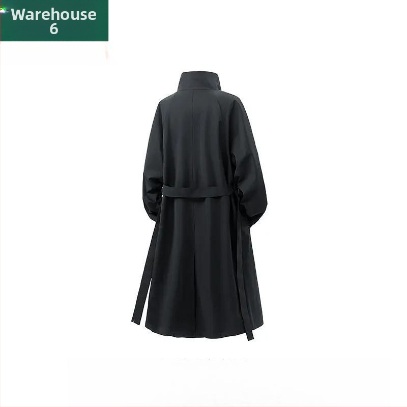 Palton bărbătesc midi, cu nasturi dubli, guler lapel, curea, material vinilon-lycra, buzunare laterale, croială lejeră, pentru toamnă