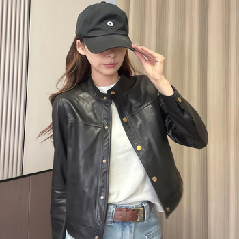 Ženska jakna od imitacijske kože, motociklistički stil, gradski street style, PU materijal, prednji zatvarač s jednim redom kopči i više kopči