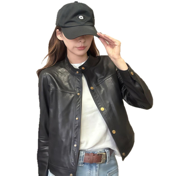 Ženska jakna od imitacijske kože, motociklistički stil, gradski street style, PU materijal, prednji zatvarač s jednim redom kopči i više kopči