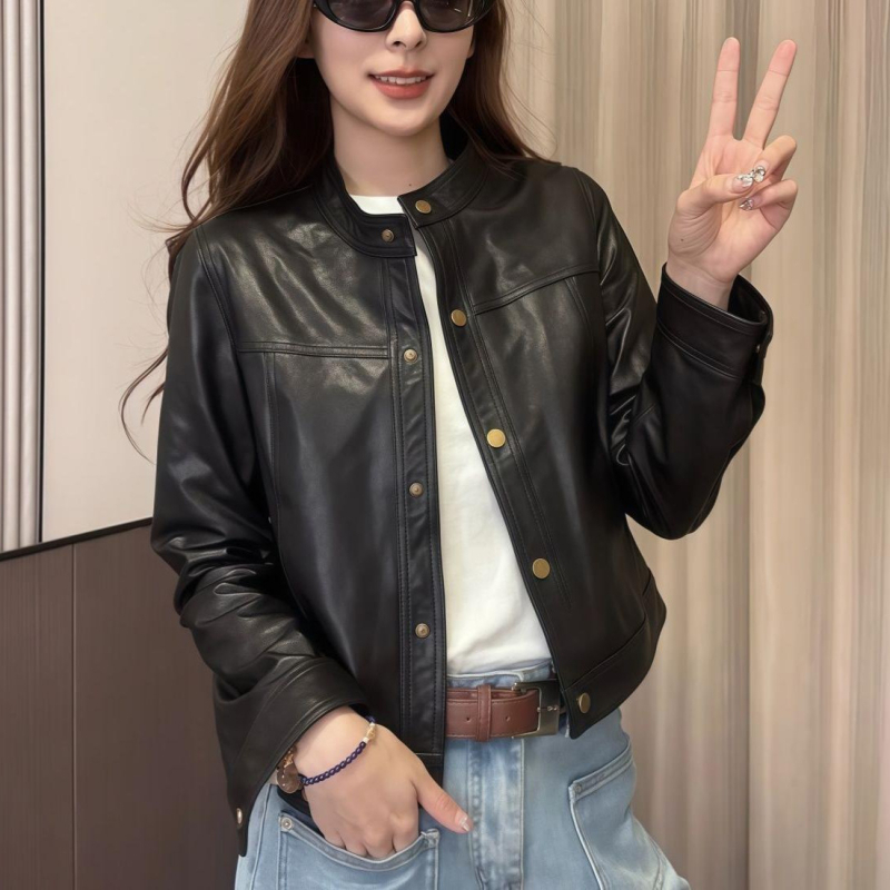 Ženska jakna od imitacijske kože, motociklistički stil, gradski street style, PU materijal, prednji zatvarač s jednim redom kopči i više kopči