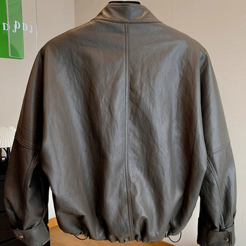 Maillard ženska kožna jakna, dugačka preko 100 cm, stojeći ovratnik, izuzetno dugi rukavi, zip zatvarač