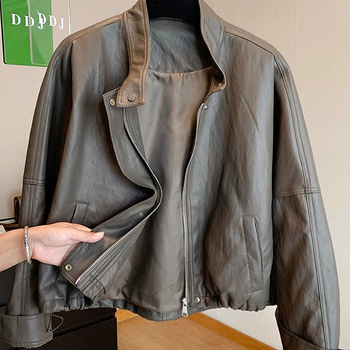 Maillard ženska kožna jakna, dugačka preko 100 cm, stojeći ovratnik, izuzetno dugi rukavi, zip zatvarač