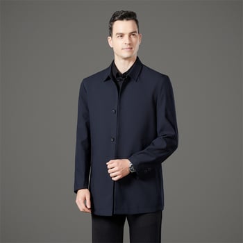 Geacă de vânt pentru bărbați, stil business casual, lungime medie, rever, închidere cu nasturi simpli