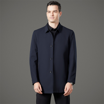 Geacă de vânt pentru bărbați, stil business casual, lungime medie, rever, închidere cu nasturi simpli
