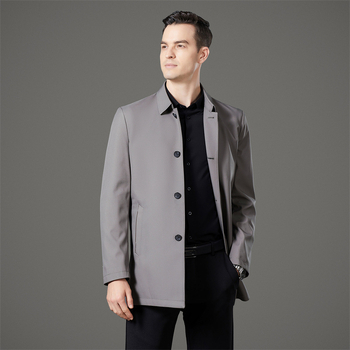 Geacă de vânt pentru bărbați, stil business casual, lungime medie, rever, închidere cu nasturi simpli