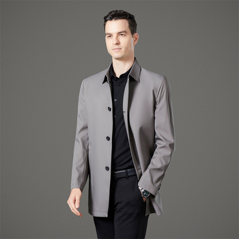 Geacă de vânt pentru bărbați, stil business casual, lungime medie, rever, închidere cu nasturi simpli