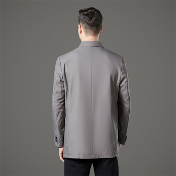 Geacă de vânt pentru bărbați, stil business casual, lungime medie, rever, închidere cu nasturi simpli