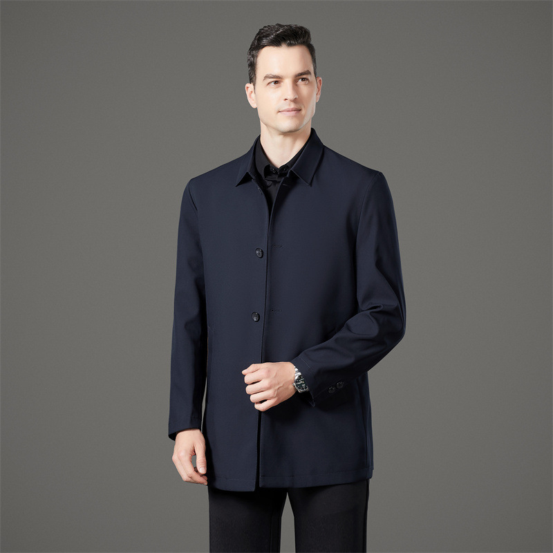 Geacă de vânt pentru bărbați, stil business casual, lungime medie, rever, închidere cu nasturi simpli