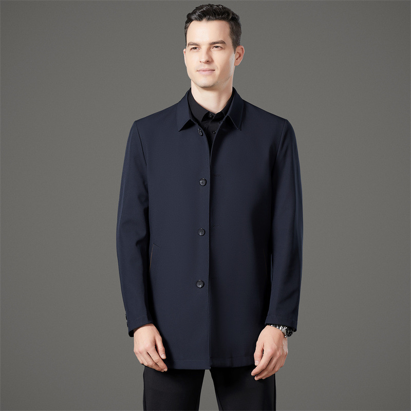 Geacă de vânt pentru bărbați, stil business casual, lungime medie, rever, închidere cu nasturi simpli