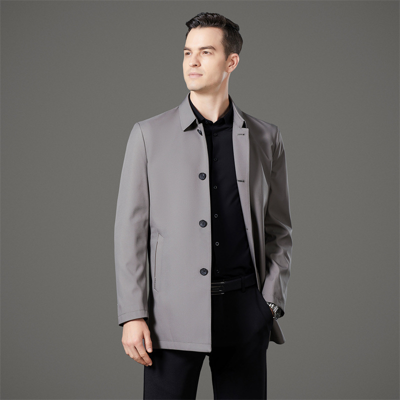 Geacă de vânt pentru bărbați, stil business casual, lungime medie, rever, închidere cu nasturi simpli