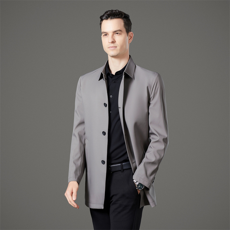 Geacă de vânt pentru bărbați, stil business casual, lungime medie, rever, închidere cu nasturi simpli