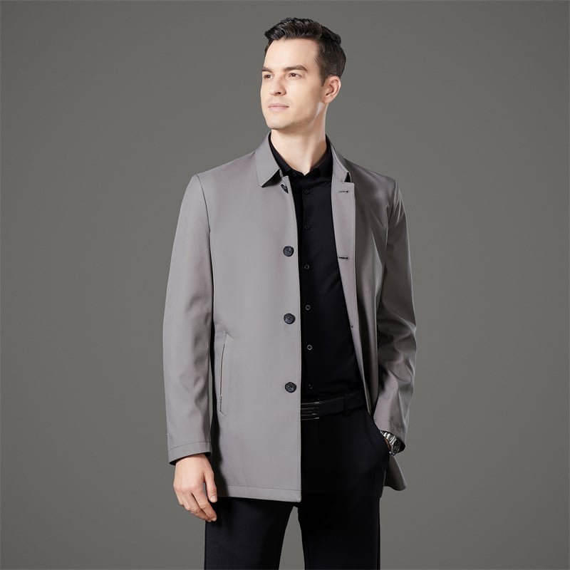 Geacă de vânt pentru bărbați, stil business casual, lungime medie, rever, închidere cu nasturi simpli