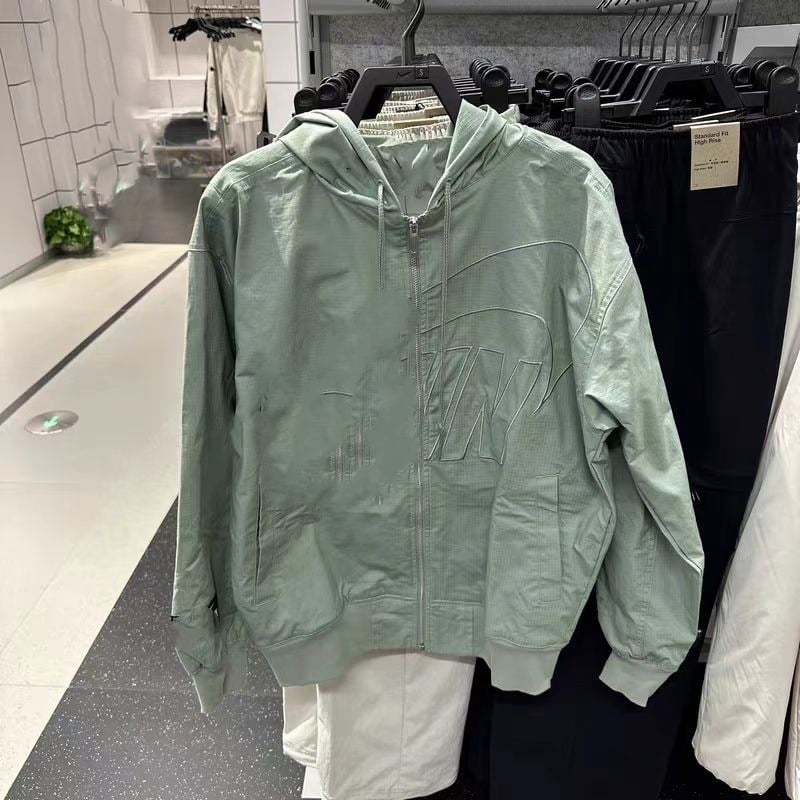 Jachetă sport pentru bărbați, croială lejeră, din nylon, cu glugă și fermoar, pentru primăvară