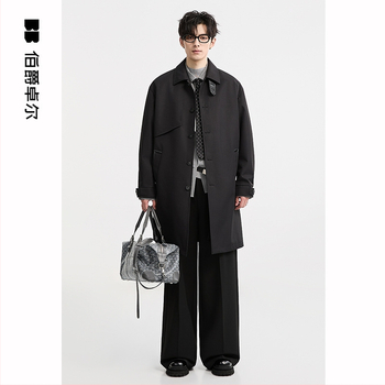 Palton - Trench midi, guler rever, închidere cu nasturi simple, 100% poliester