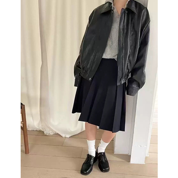 PU kožna jakna s ovratnikom i zip zatvaračem, kratka proljetna jakna, vintage casual stil