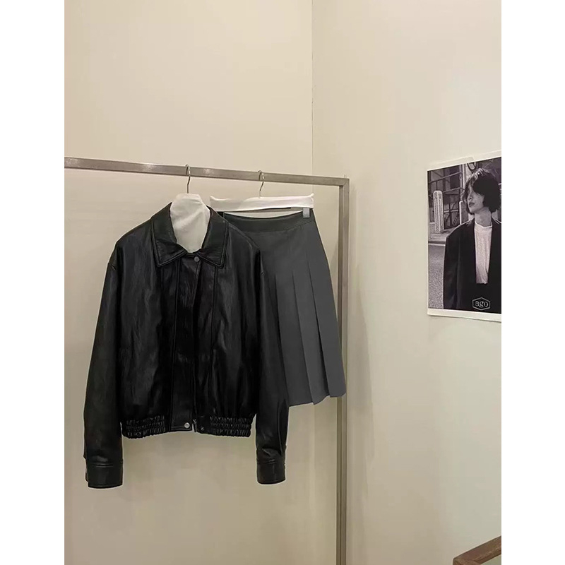 PU kožna jakna s ovratnikom i zip zatvaračem, kratka proljetna jakna, vintage casual stil