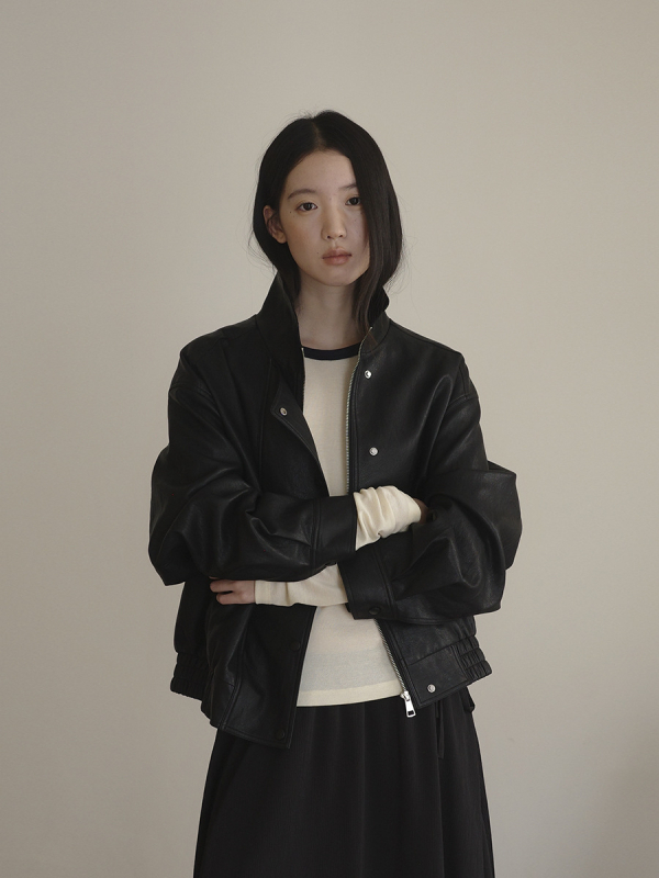 Ženska jakna od umjetne kože – slim fit, korejski stil, zatvarač, standardna duljina