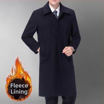 Palton corduroy cu căptușeală de fleece pentru iarnă, lung în stil trench, nasture simplu cu rever, croială lejeră, fără curea