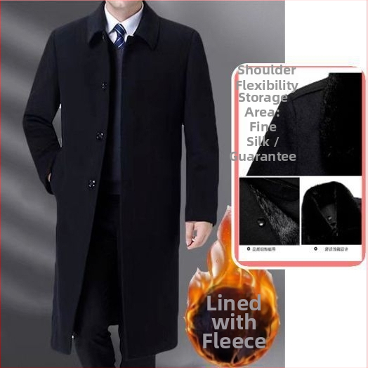 Palton corduroy cu căptușeală de fleece pentru iarnă, lung în stil trench, nasture simplu cu rever, croială lejeră, fără curea