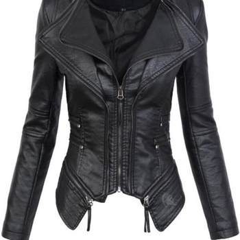 PU кожено яке с цип и панели в стил пачворк, стояща яка