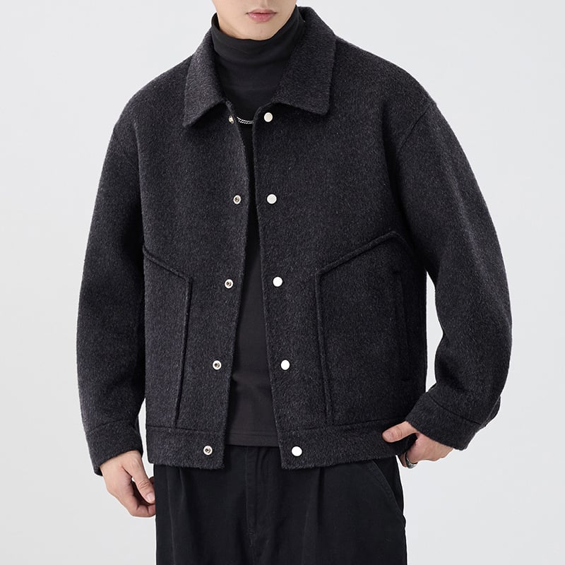 Palton reversibil din cașmir pentru bărbați, stil american retro, rever, croială lejeră, iarnă