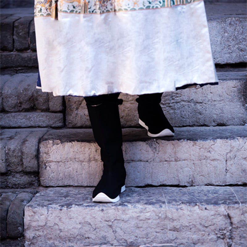 Férfi Hanfu csizmák, etnikus stílus Wei‑Jin ihletésével (Gumitalp, Felső rész pamutból, Hálós bélés, Körös orr, Lélegző)