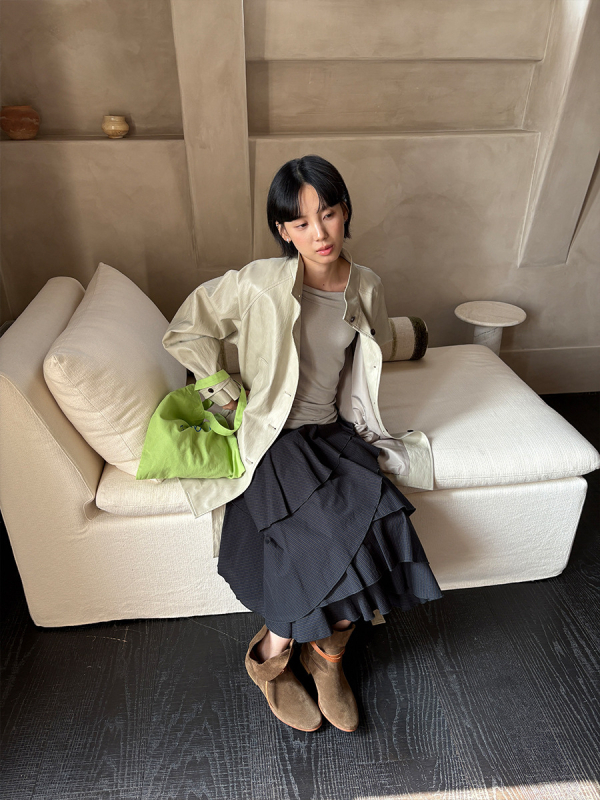Jakna od umjetne kože, ležerni kroj, casual japansko-korejski stil, srednja duljina, kopčanje na gumbe
