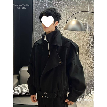 Palton corduroy, căptușeală din lână, croială lejeră, fermoar diagonal, guler înalt fără glugă, primăvara 2025