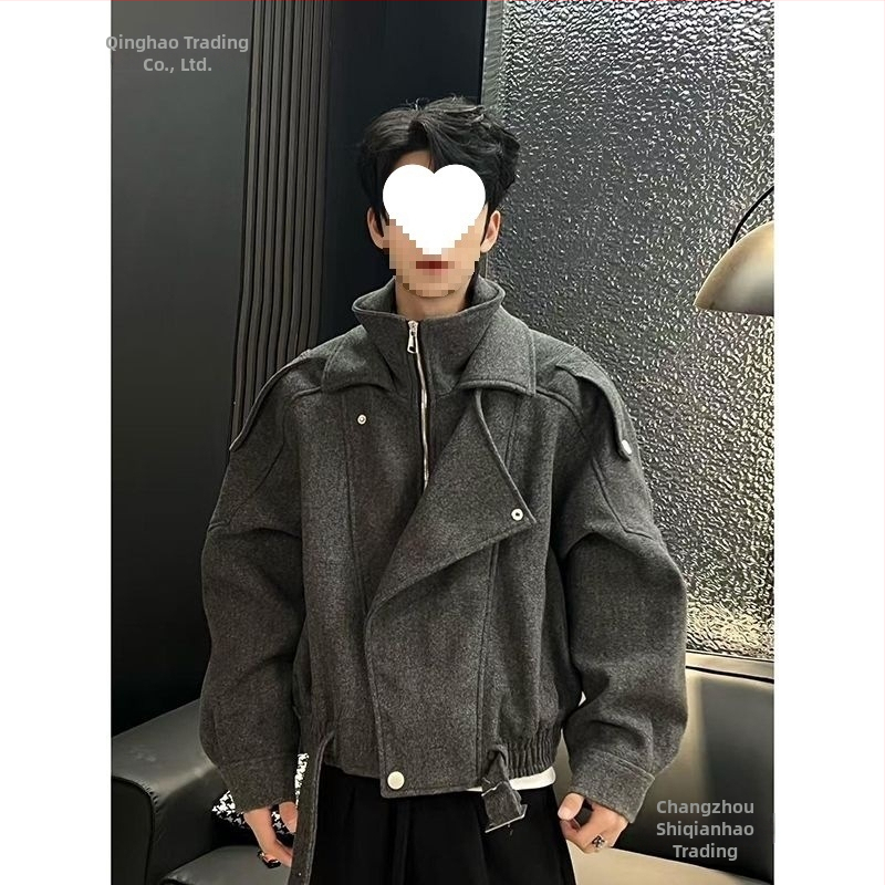 Palton corduroy, căptușeală din lână, croială lejeră, fermoar diagonal, guler înalt fără glugă, primăvara 2025