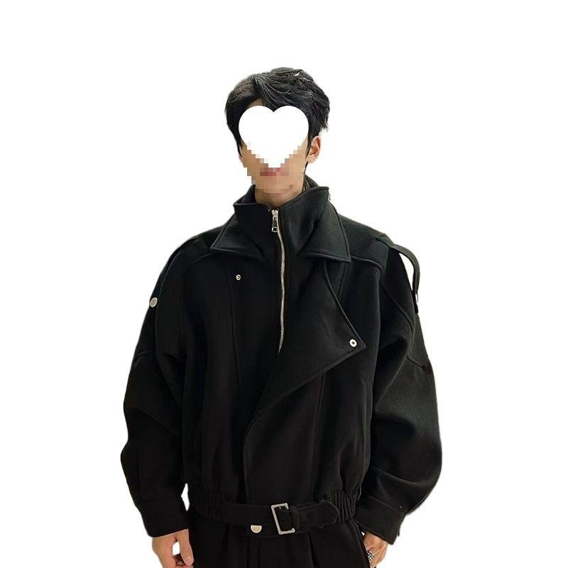 Palton corduroy, căptușeală din lână, croială lejeră, fermoar diagonal, guler înalt fără glugă, primăvara 2025