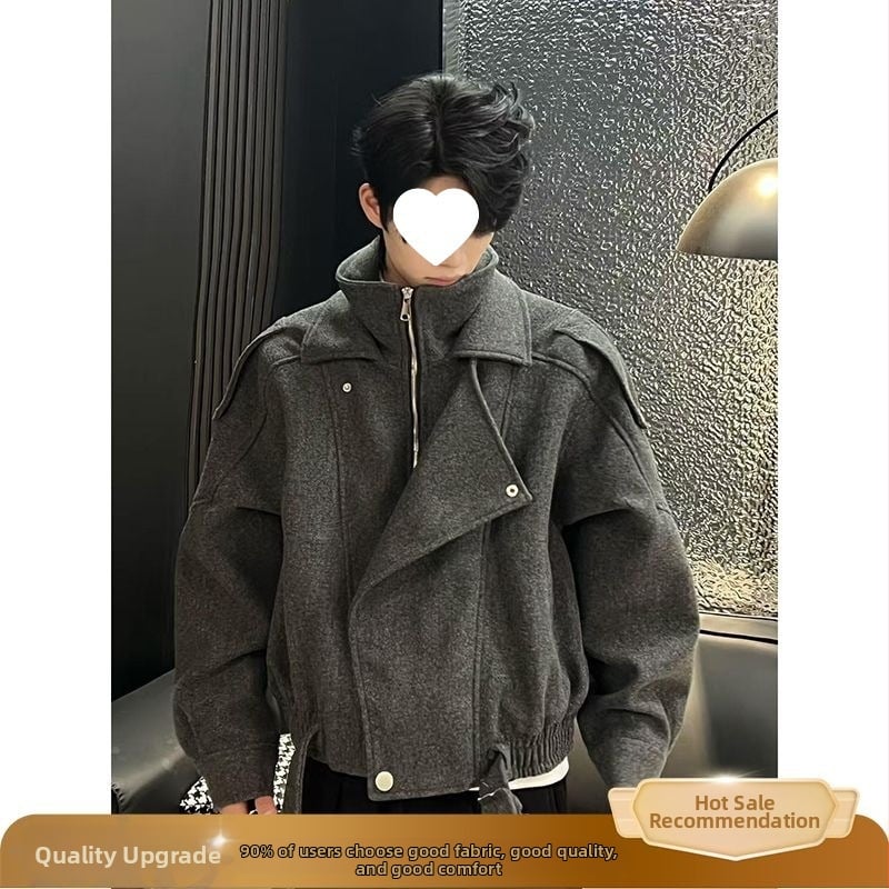 Palton corduroy, căptușeală din lână, croială lejeră, fermoar diagonal, guler înalt fără glugă, primăvara 2025