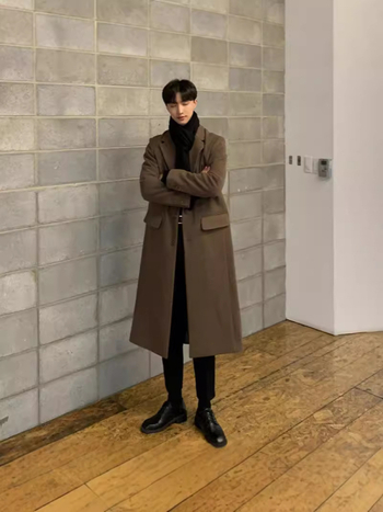 Palton în stil coreean, îngroșat, lungime medie, cu nasturi pe un rând