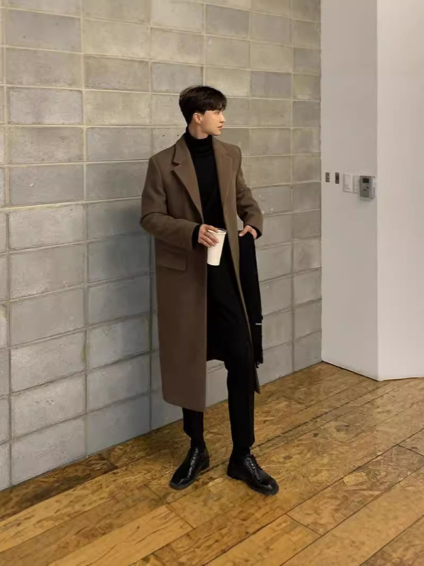 Palton în stil coreean, îngroșat, lungime medie, cu nasturi pe un rând