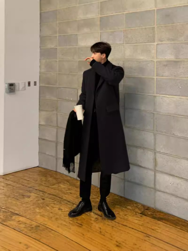 Palton în stil coreean, îngroșat, lungime medie, cu nasturi pe un rând