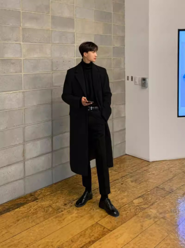 Palton în stil coreean, îngroșat, lungime medie, cu nasturi pe un rând