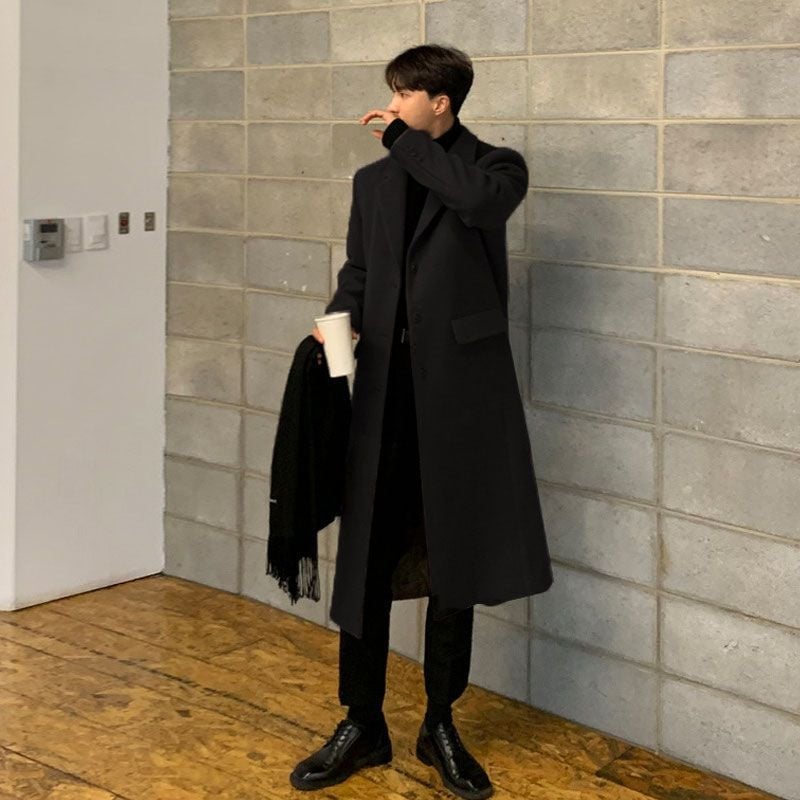 Palton în stil coreean, îngroșat, lungime medie, cu nasturi pe un rând