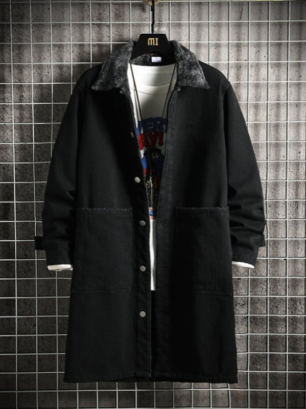 Palton din bumbac 71–85%, căptușeală din catifea, țesătură groasă, închidere cu nasturi simple, croială largă