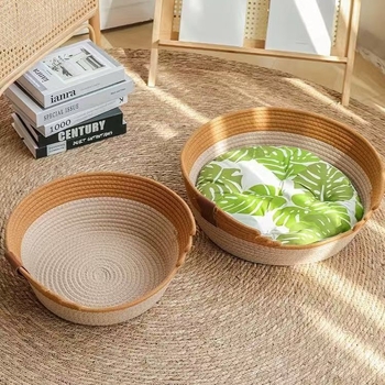 Cuib pentru pisici din sfoară de bumbac — pentru toate sezoanele, pentru pisici, menține cald, origine Shandong