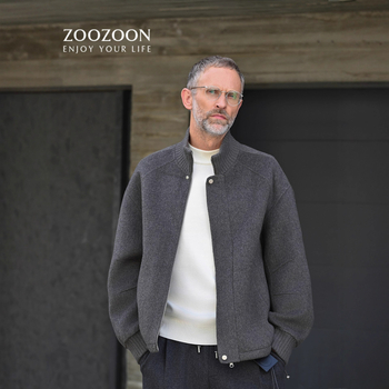 Palton dublu fațetat din lână, stil urban, croială lejeră, închidere cu fermoar, finisaj periat, amestec lână-bumbac 51-70%