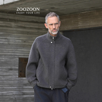 Palton dublu fațetat din lână, stil urban, croială lejeră, închidere cu fermoar, finisaj periat, amestec lână-bumbac 51-70%