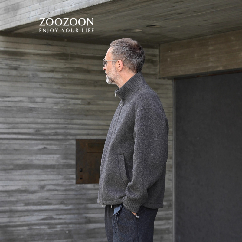 Palton dublu fațetat din lână, stil urban, croială lejeră, închidere cu fermoar, finisaj periat, amestec lână-bumbac 51-70%