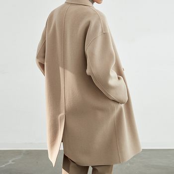 Palton din lână pentru bărbați, închidere cu nasturi dubli, lungime medie, căptușeală din lână, buzunare laterale, culoare solidă, iarnă