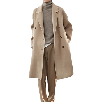 Palton din lână pentru bărbați, închidere cu nasturi dubli, lungime medie, căptușeală din lână, buzunare laterale, culoare solidă, iarnă