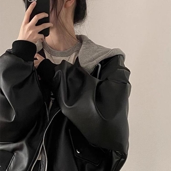 Ženska kožna jakna s kapuljačom, visoke klase, kratki model, 2026 proljeće-jesen, korejski stil, labav kroj, elegantno