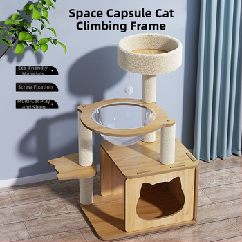 Sisálová veža pre mačky s integrovaným pelešom a doskou na škrabanie – jednoduchý štýl, úspora miesta