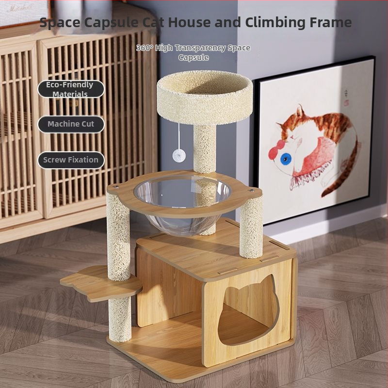 Sisálová veža pre mačky s integrovaným pelešom a doskou na škrabanie – jednoduchý štýl, úspora miesta