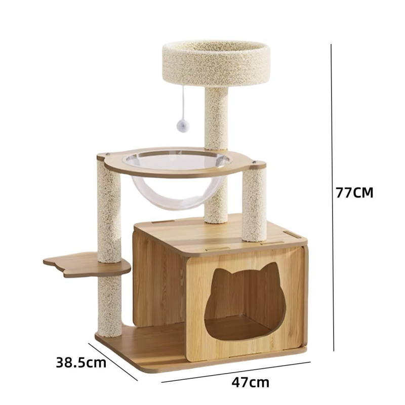 Сизалова котешка катерачна рамка с интегрирана лежанка и дъска за драскане – прост стил, компактна