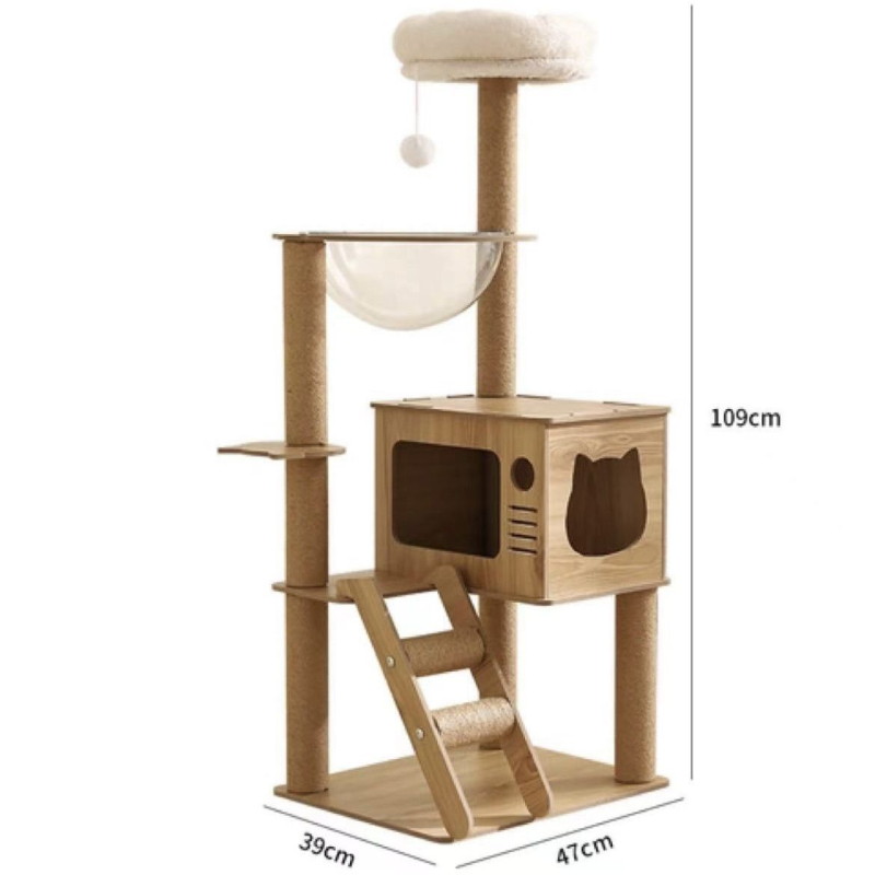 Сизалова котешка катерачна рамка с интегрирана лежанка и дъска за драскане – прост стил, компактна