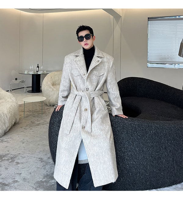 Palton în stil coreean, lână, gros, cu nasturi simpli